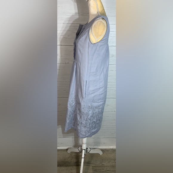 Kew blue linen sleeveless embroidered dress size 4 - Picture 3 of 8